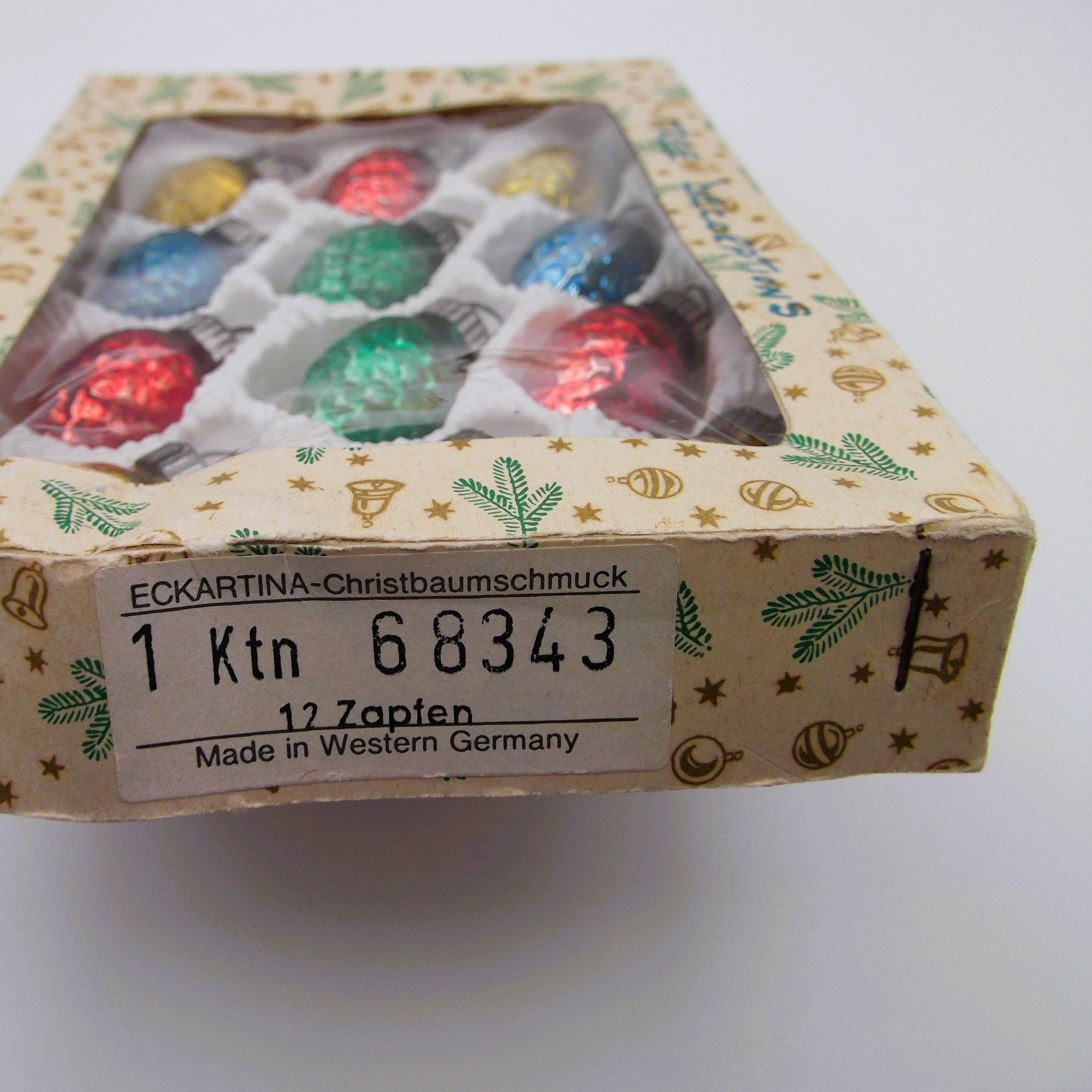 Vintage Boxed Eckartina Christbaumschmuck Glass Fir Cone Decorations (Set of Twelve)
