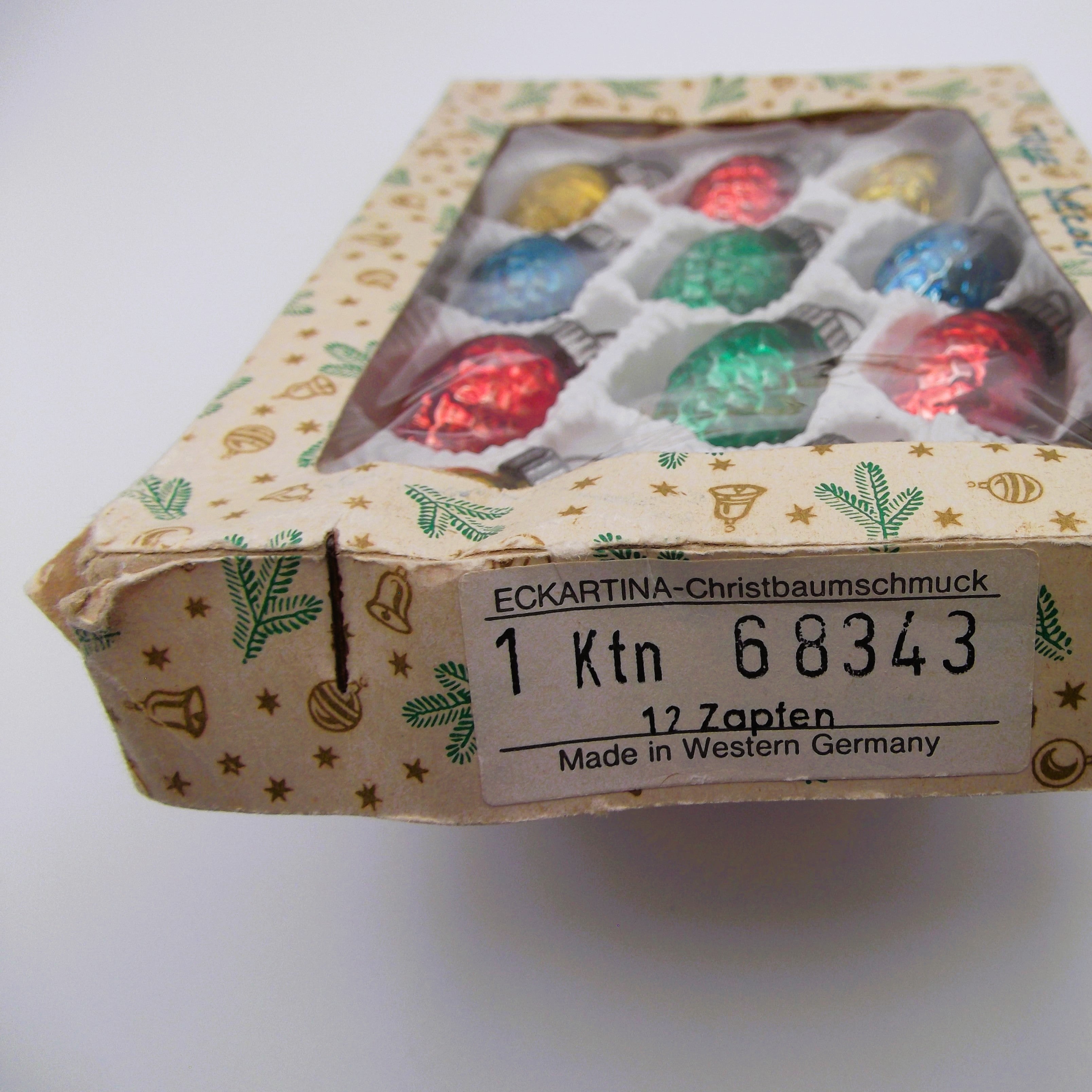 Vintage Boxed Eckartina Christbaumschmuck Glass Fir Cone Decorations (Set of Twelve)