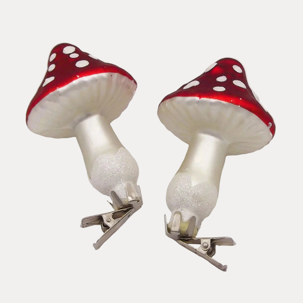 Festive Mushrooms Glass Tree Ornaments (Pair)