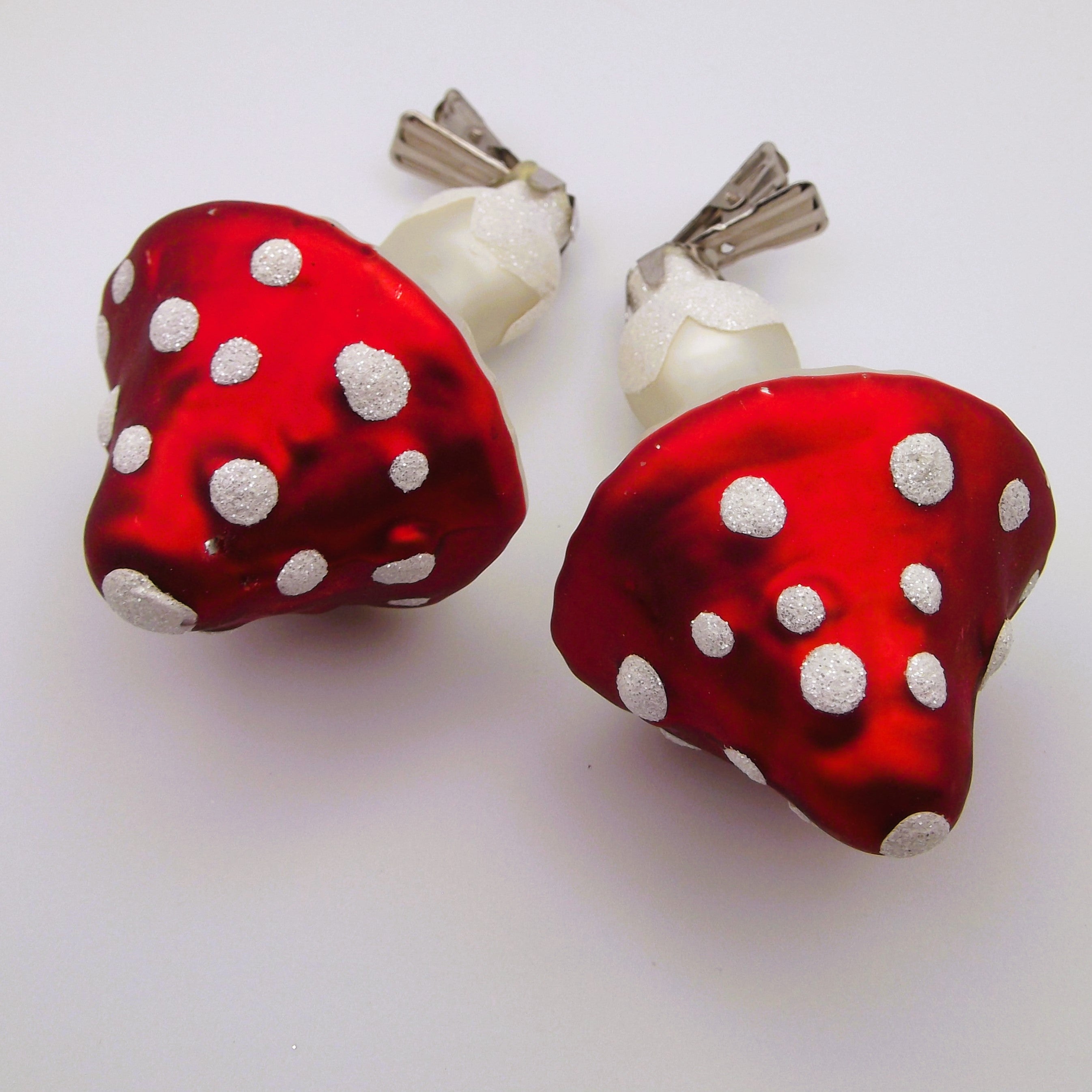 Festive Mushrooms Glass Tree Ornaments (Pair)
