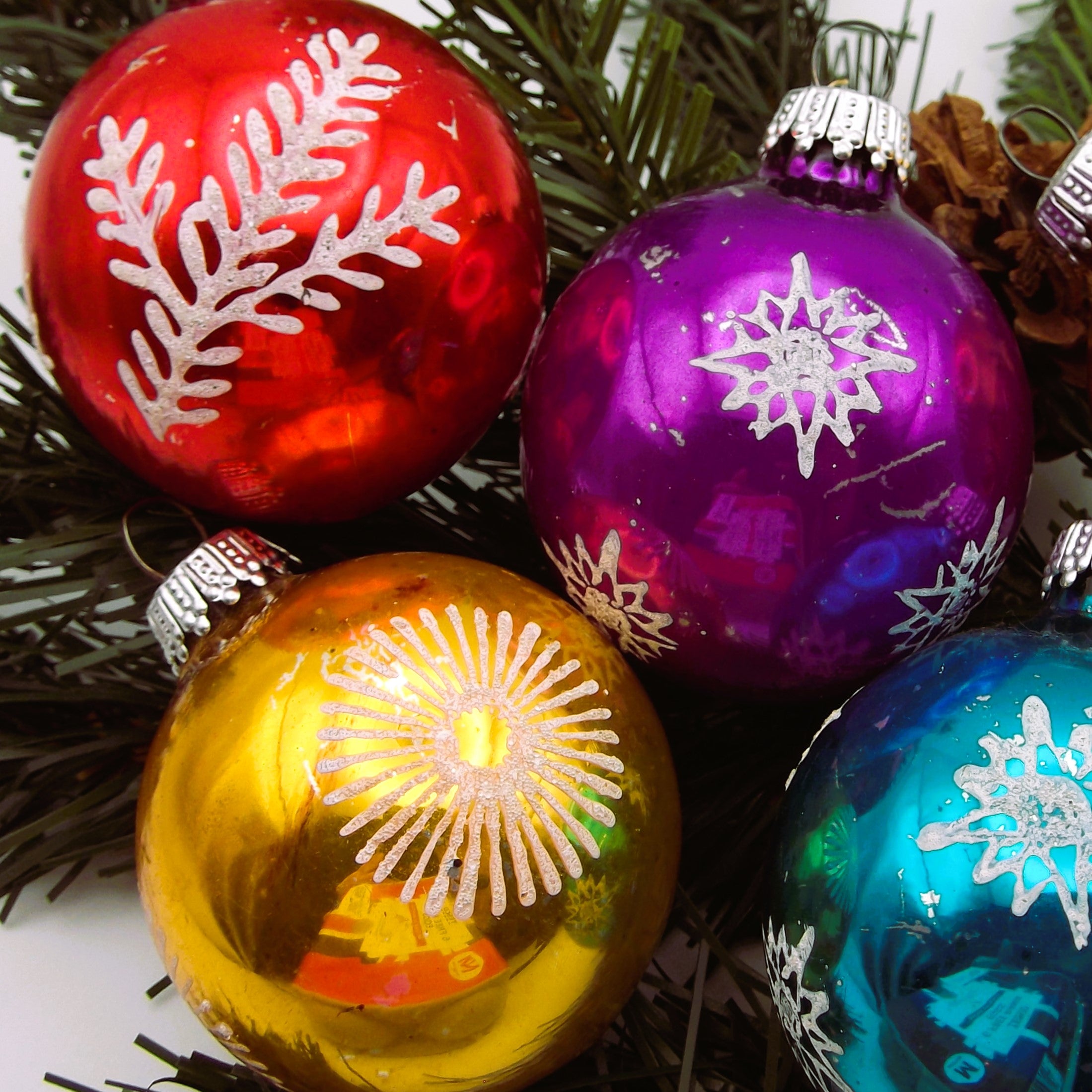 Vintage German Glass Christmas Baubles (Five)