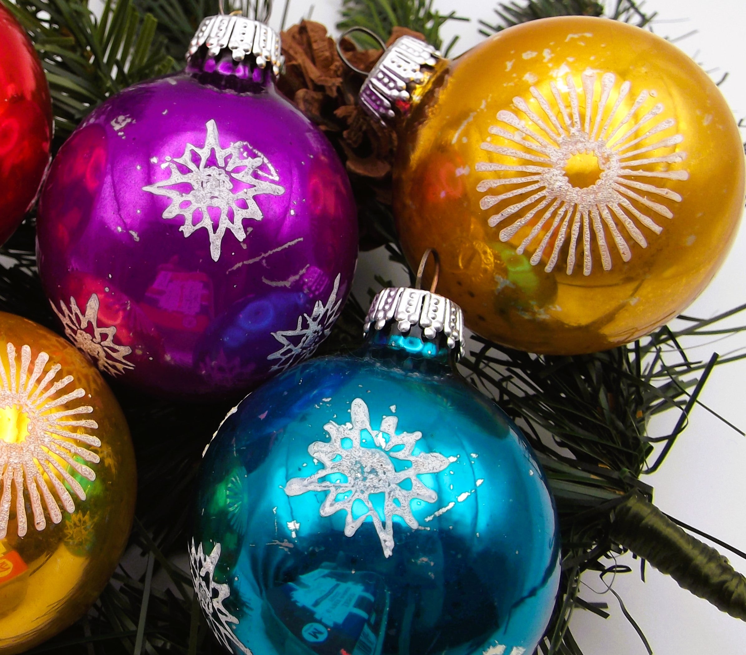 Vintage German Glass Christmas Baubles (Five)