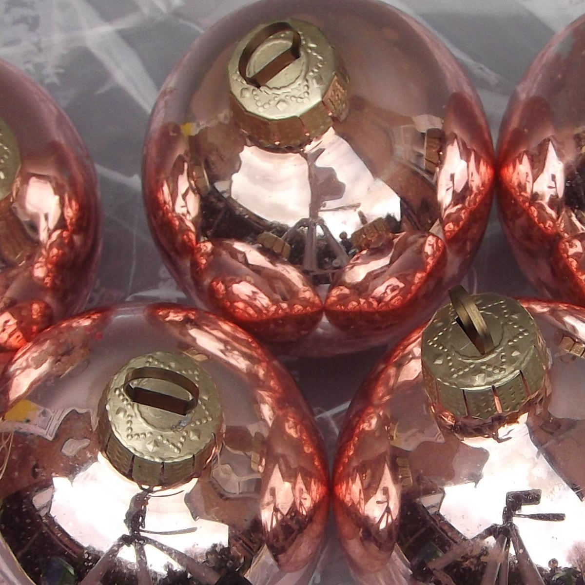 Vintage Christmas Baubles in Rose Gold (set of five)