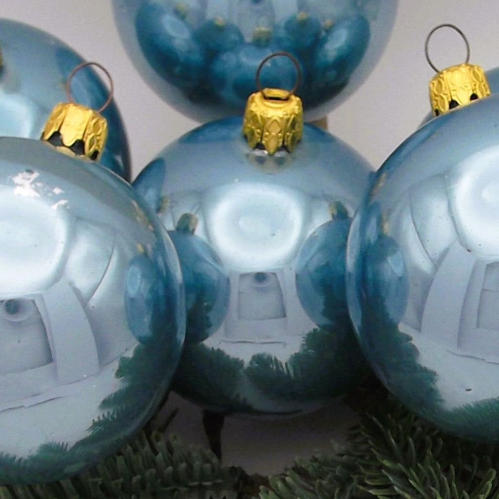 Vintage Christmas Baubles in light blue (set of six plus one)