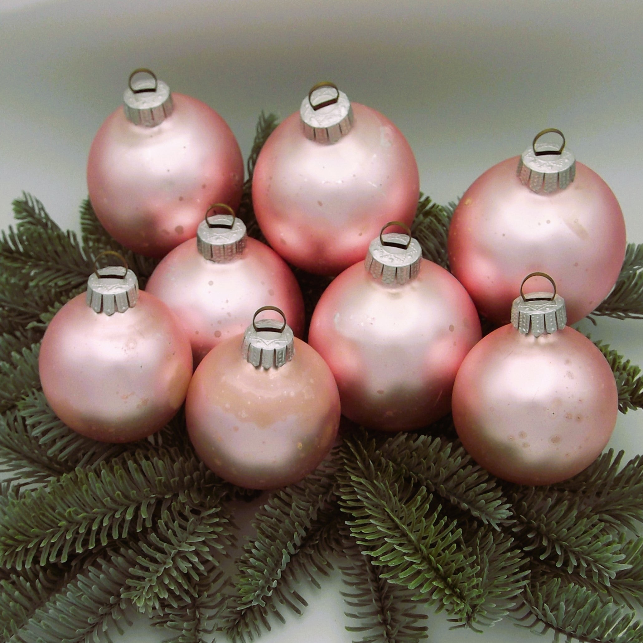Vintage Christmas Baubles in pink (mixed set of eight)