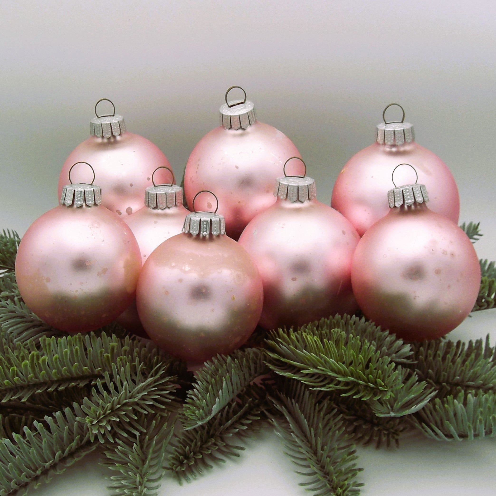 Vintage Christmas Baubles in pink (mixed set of eight)