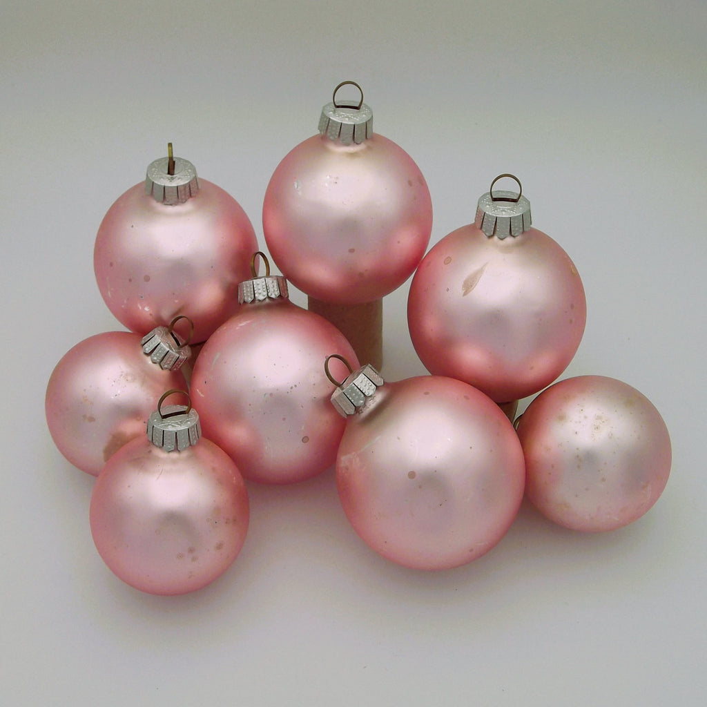 Vintage Christmas Baubles in pink (mixed set of eight)