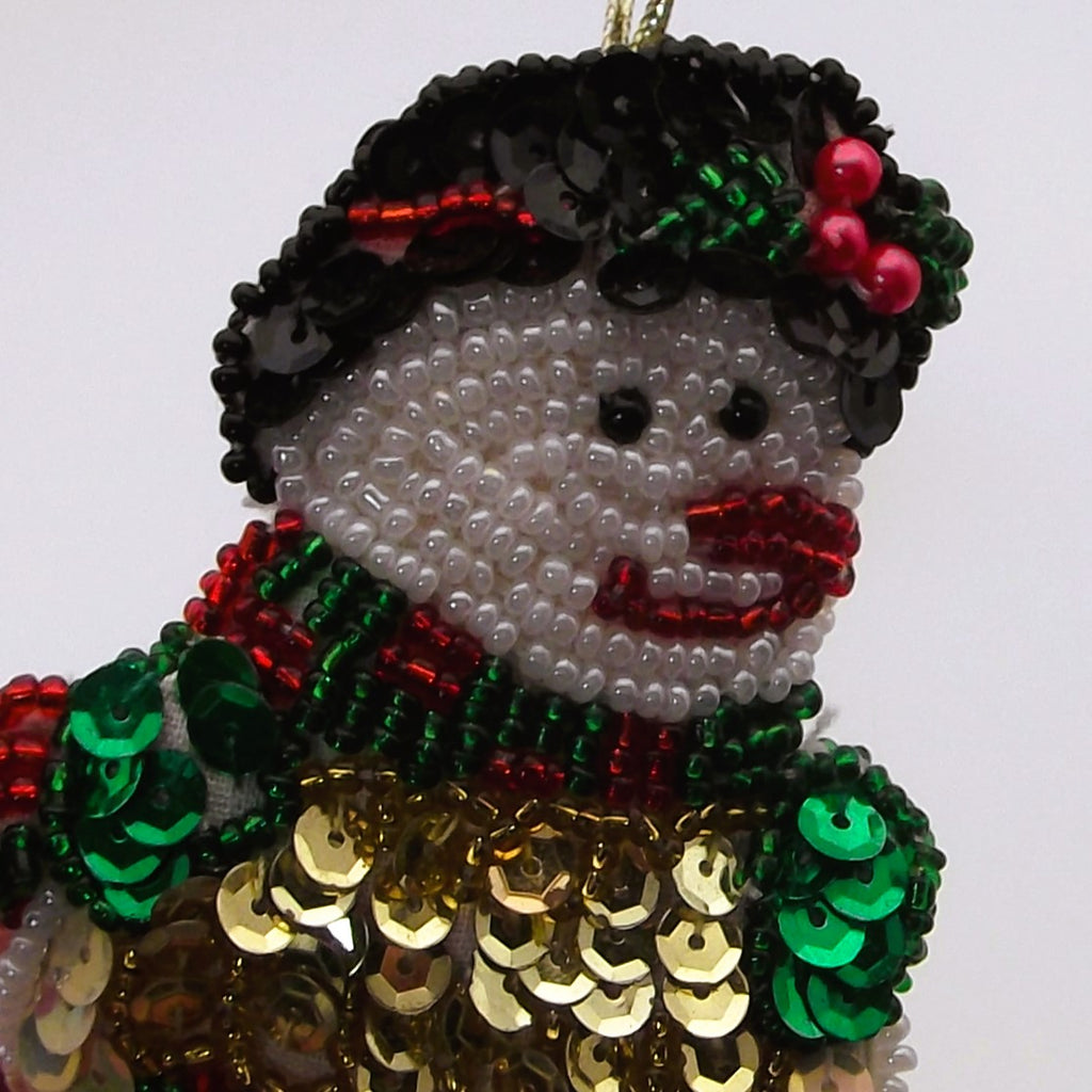 Vintage Beaded and sequin snowman Christmas tree decoration