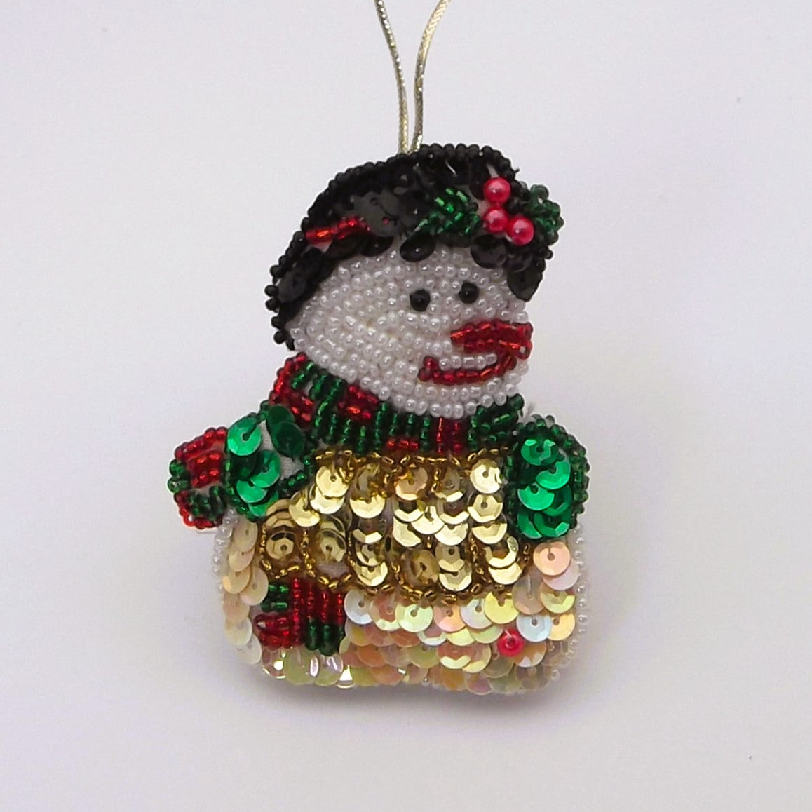 Vintage Beaded and sequin snowman Christmas tree decoration
