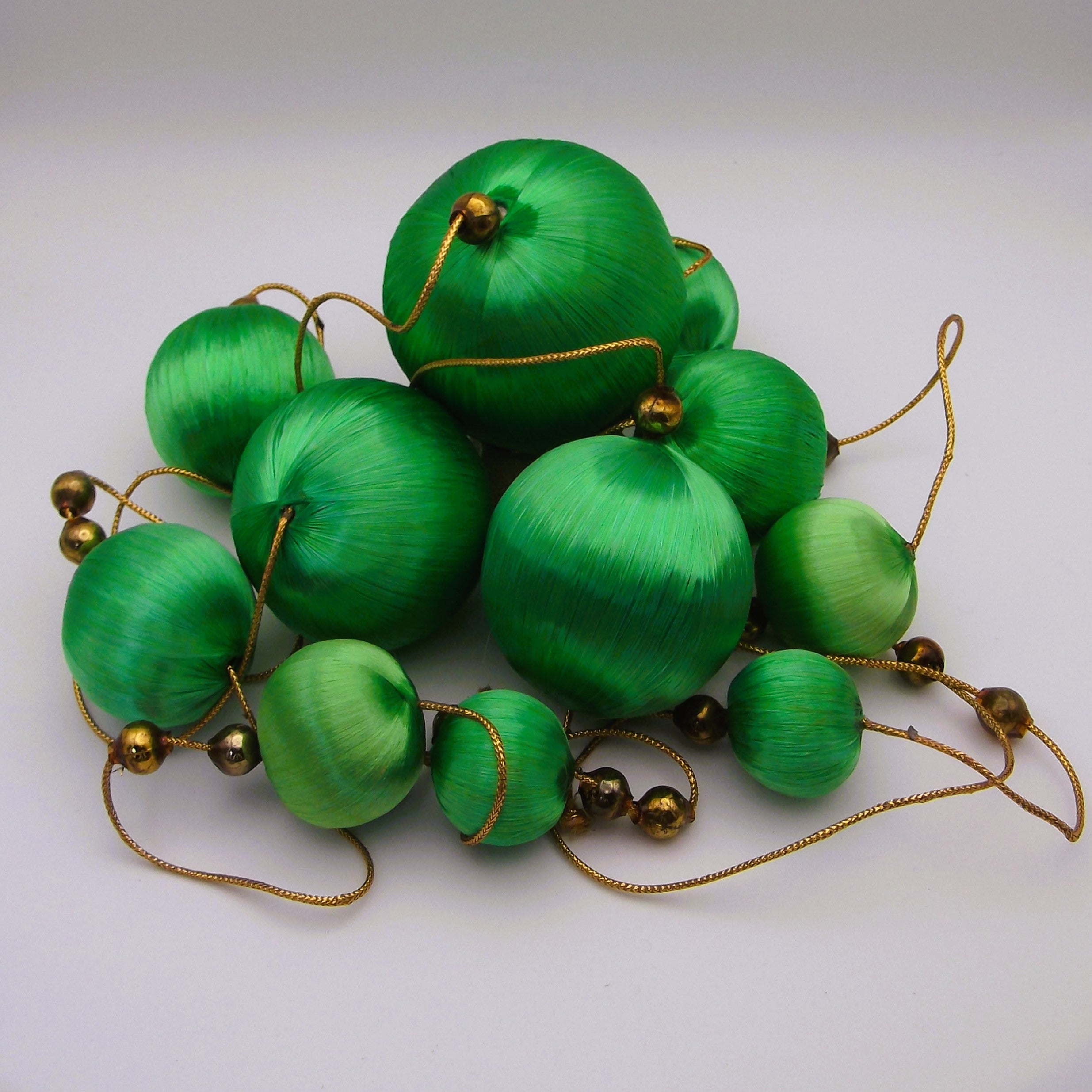 Vintage Garland of Satin Christmas Baubles in green