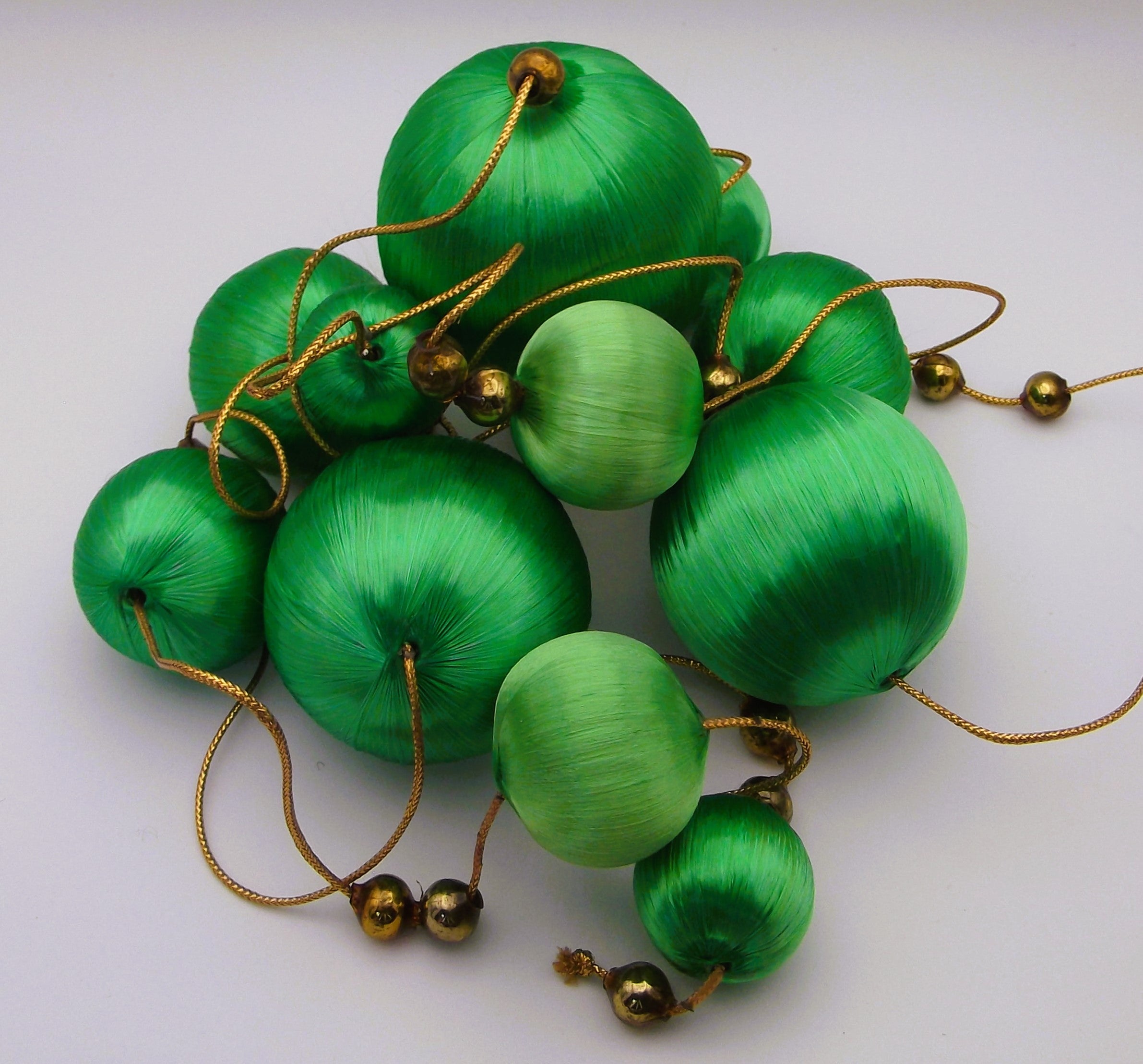 Vintage Garland of Satin Christmas Baubles in green