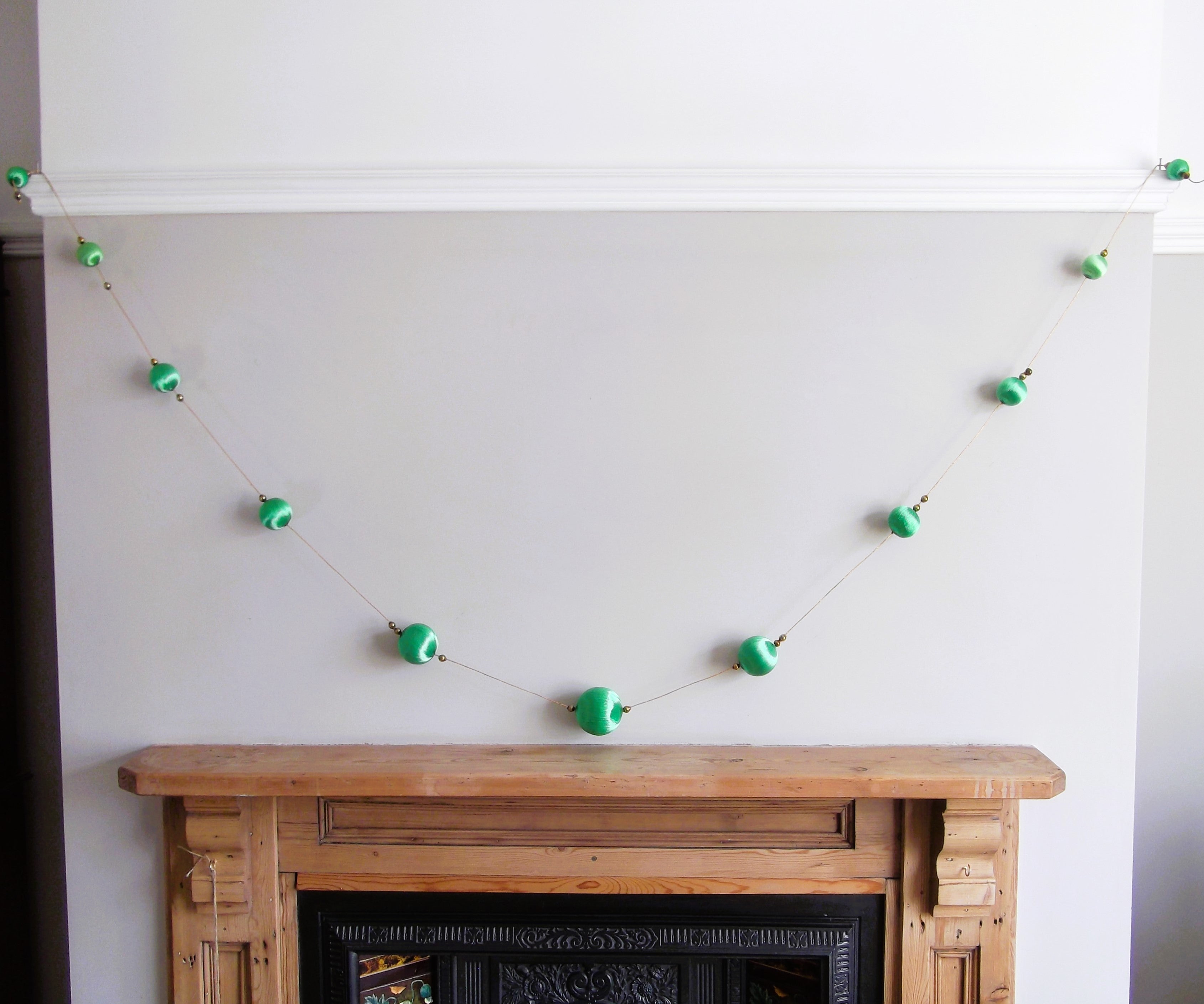 Vintage Garland of Satin Christmas Baubles in green