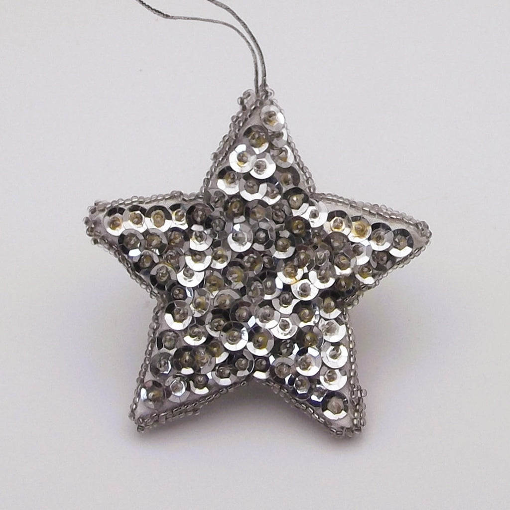 Vintage Beaded and sequin silver star Christmas tree decoration