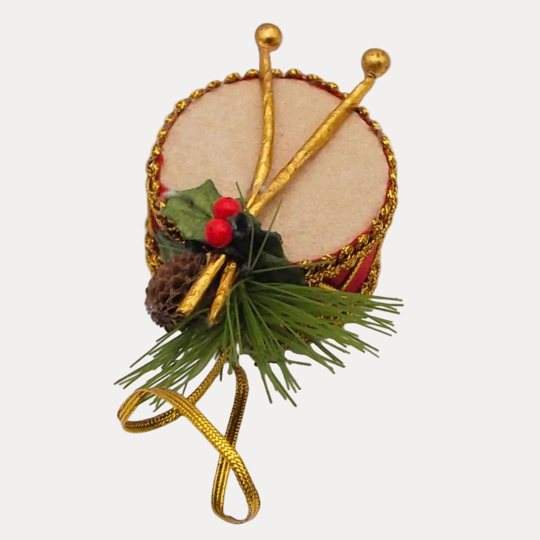 Vintage Fabric Drum Shaped Christmas Ornament