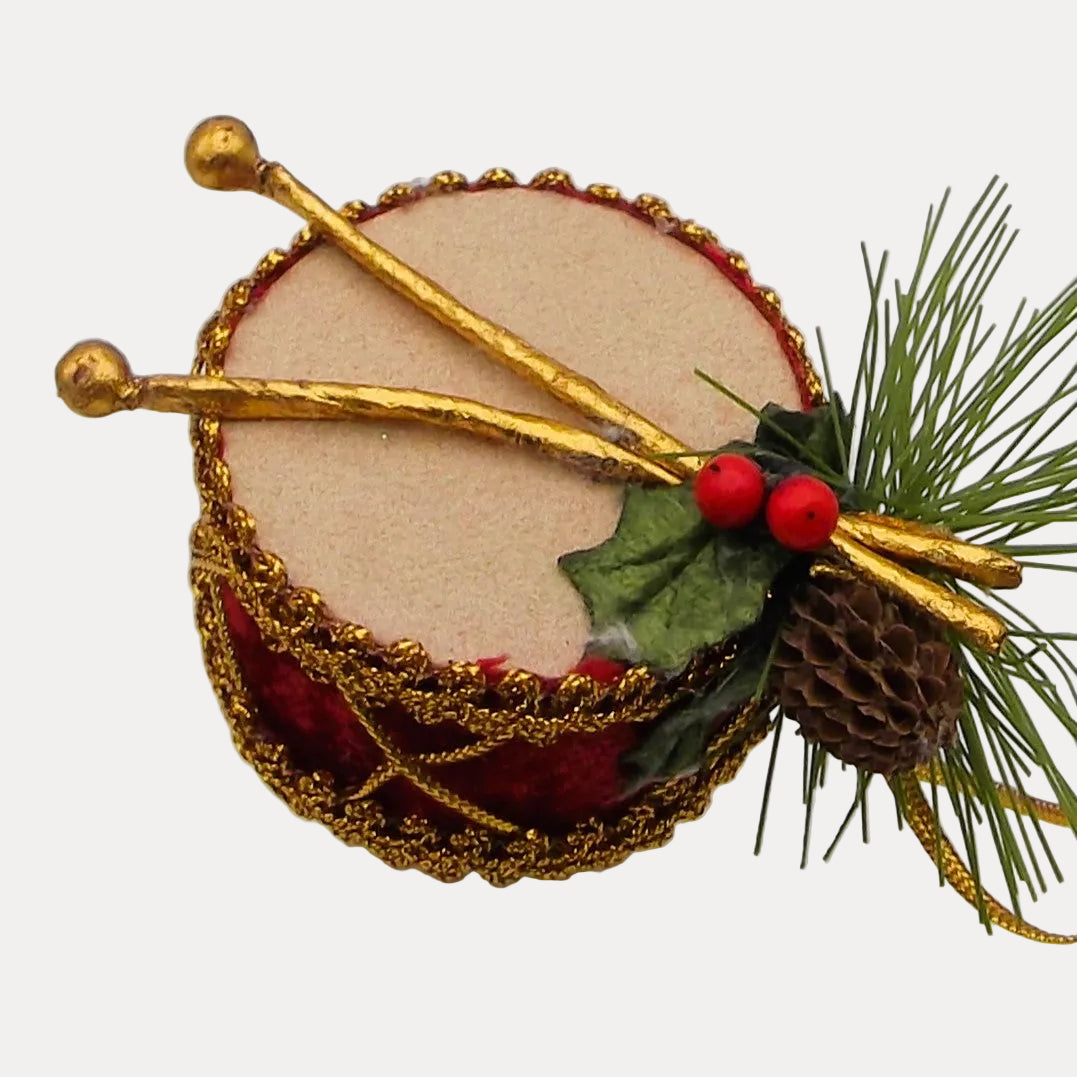 Vintage Fabric Drum Shaped Christmas Ornament