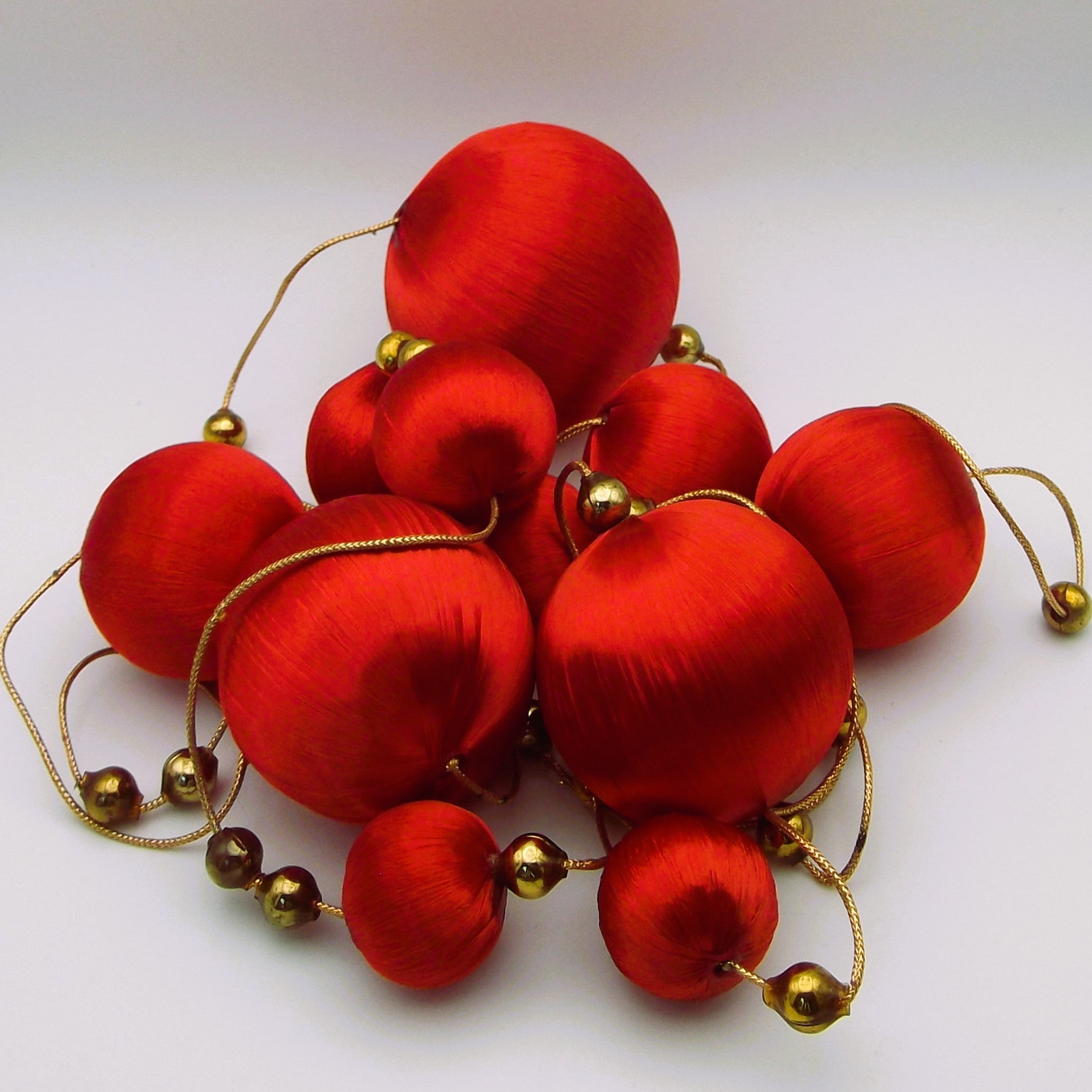 Vintage Garland of Satin Christmas Baubles in red