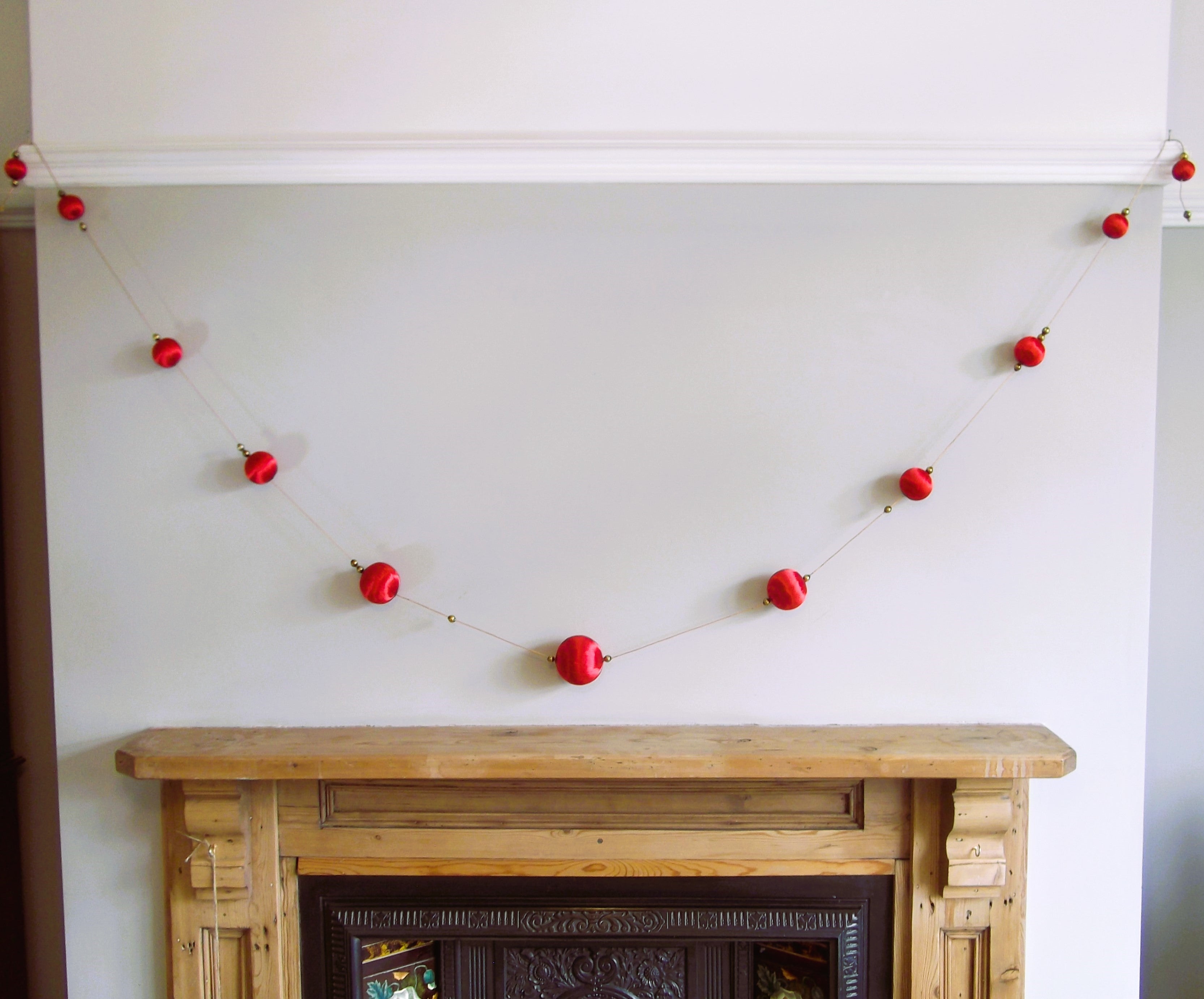 Vintage Garland of Satin Christmas Baubles in red