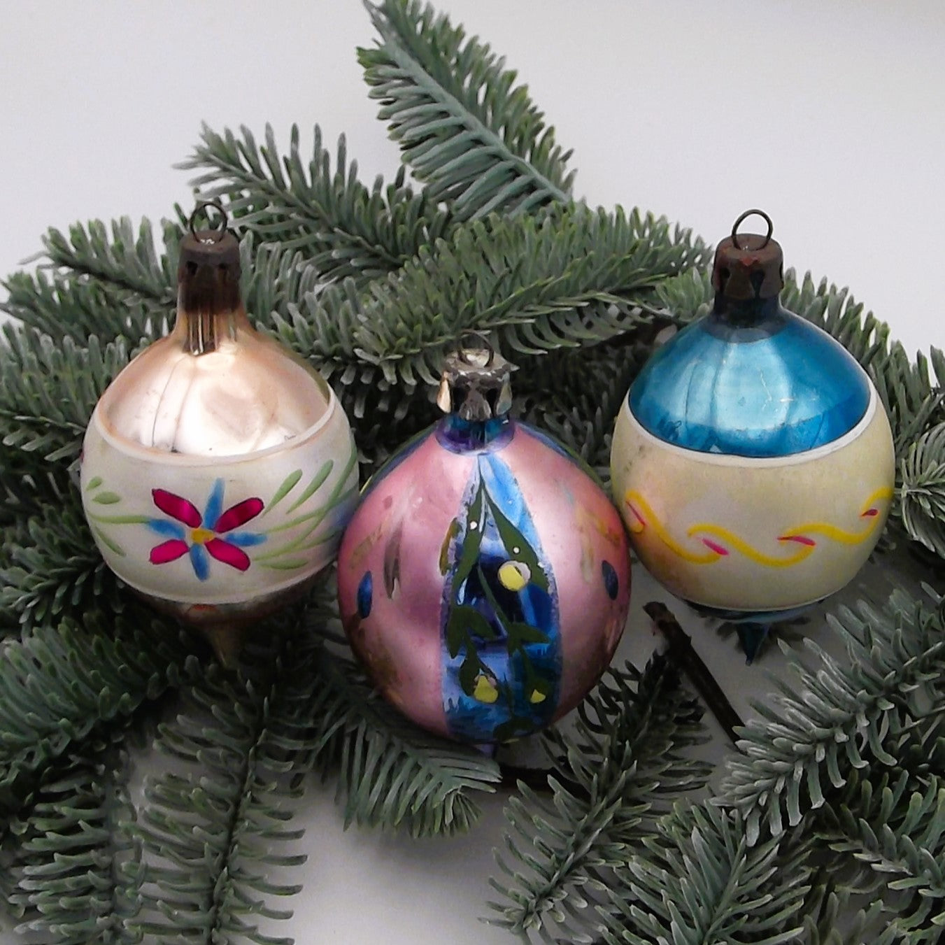 Vintage European Glass Teardrop Christmas ornaments (three)