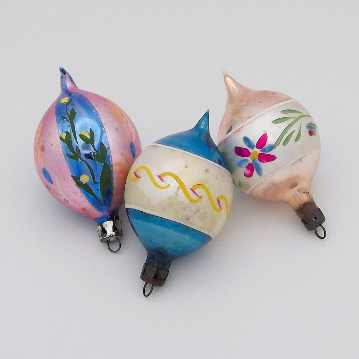 Vintage European Glass Teardrop Christmas ornaments (three)