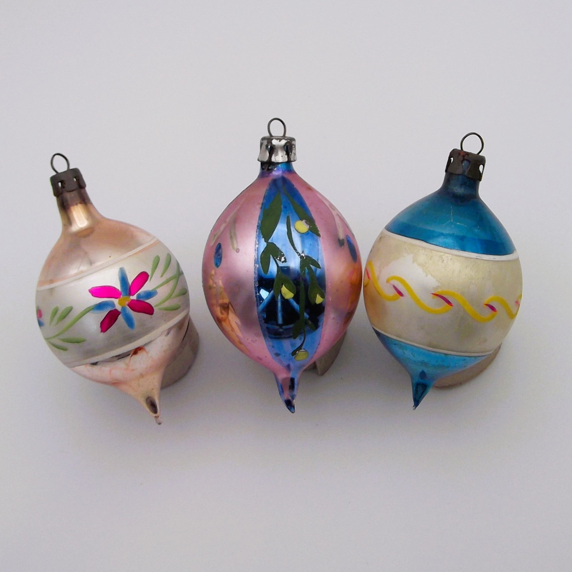 Vintage European Glass Teardrop Christmas ornaments (three)