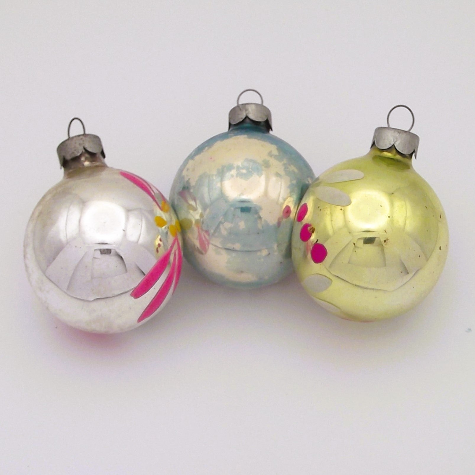 Vintage Hand-Blown Glass Indent Christmas Tree Decorations (three)