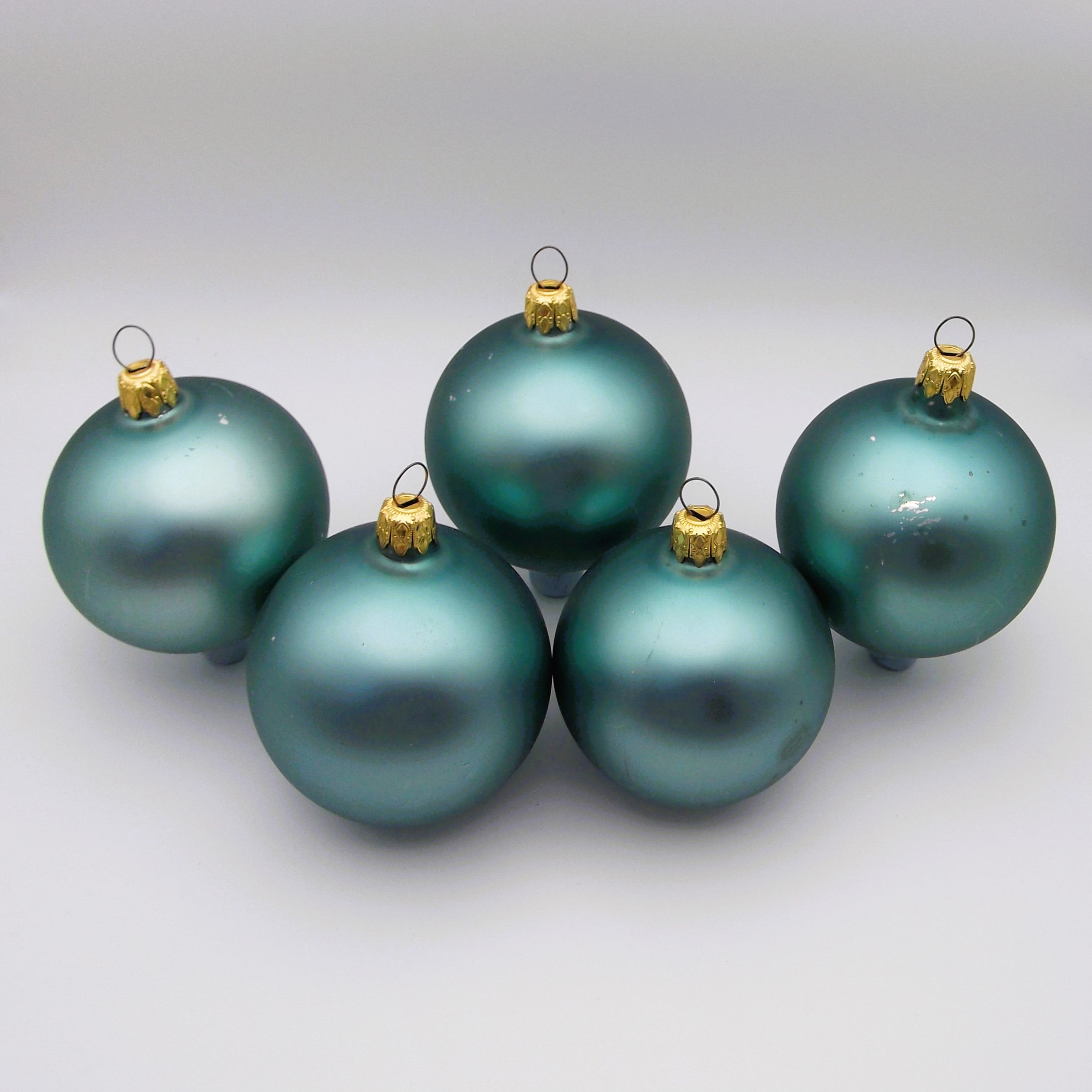 Vintage Christmas Baubles in blue (set of five)