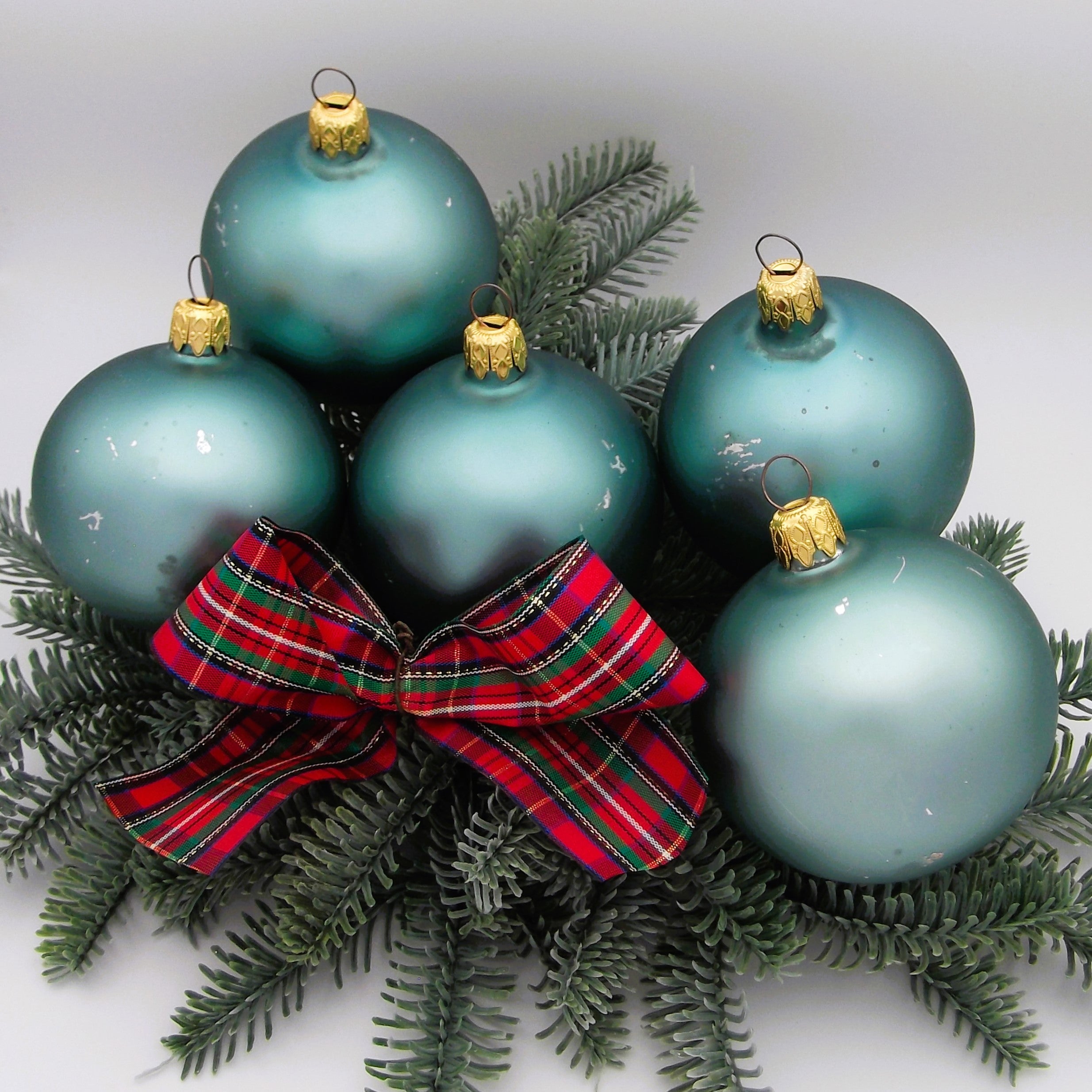 Vintage Christmas Baubles in blue (set of five)