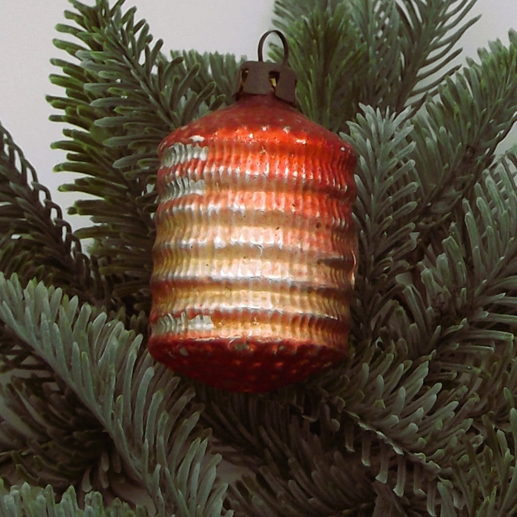 Vintage Glass Christmas Ornament in the shape of a beehive or lantern