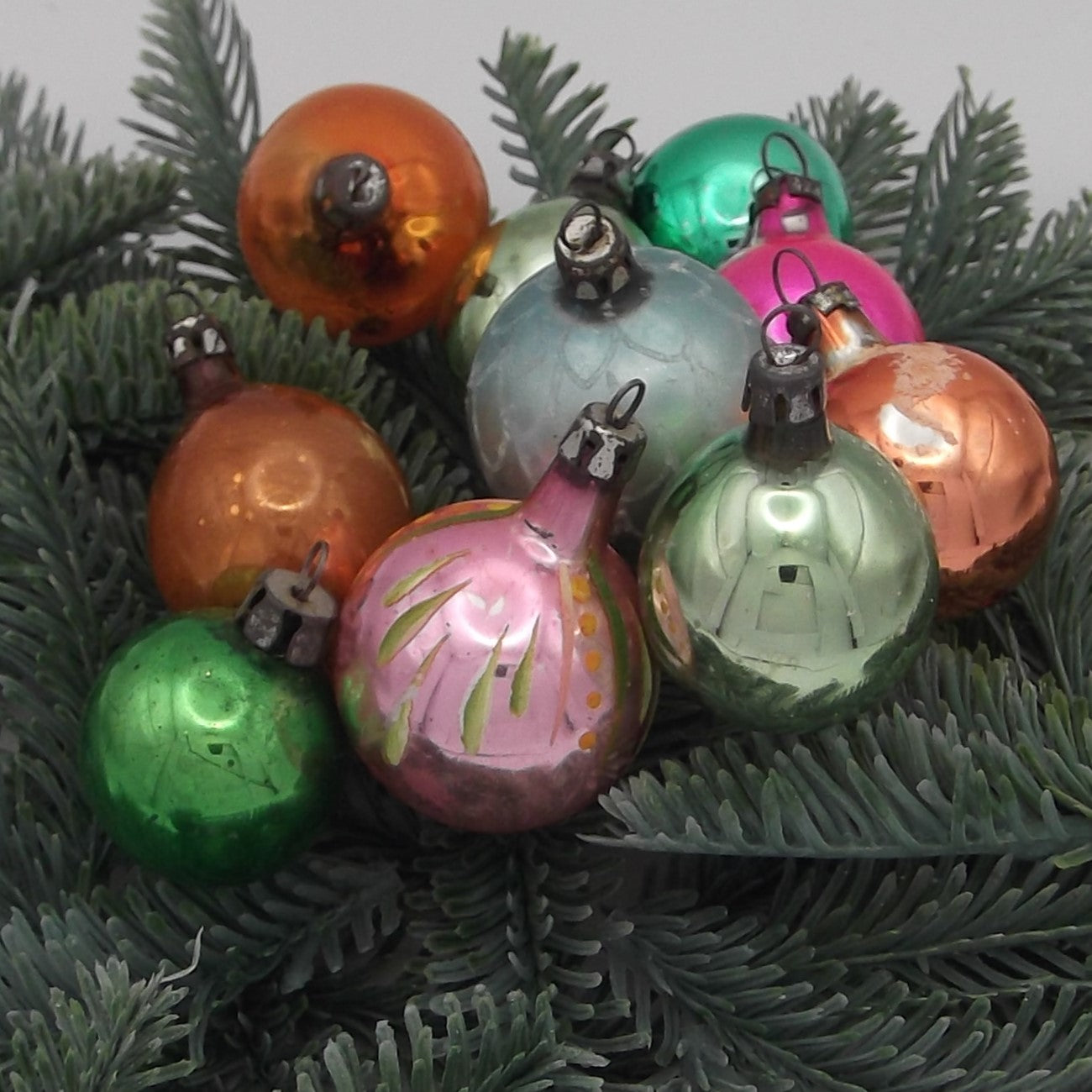 Vintage Glass Mid-century Christmas Tree Baubles (mixed set of ten)