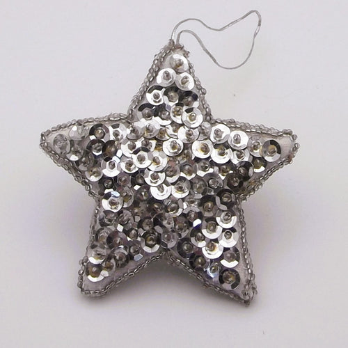 Beaded and sequin silver star Christmas tree decoration