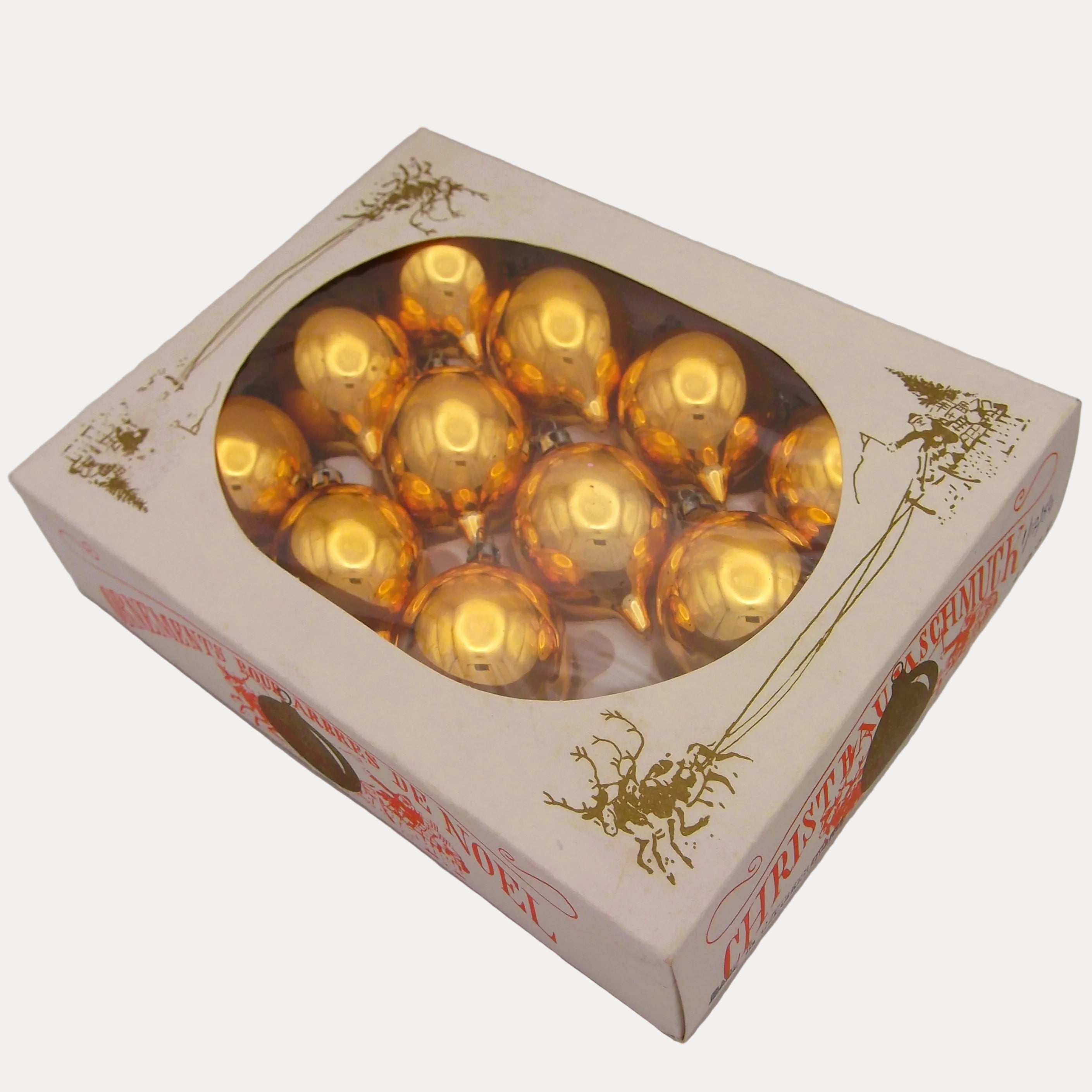 Vintage Boxed Set of Glass Christmas Tree Baubles Made in Czechoslovakia