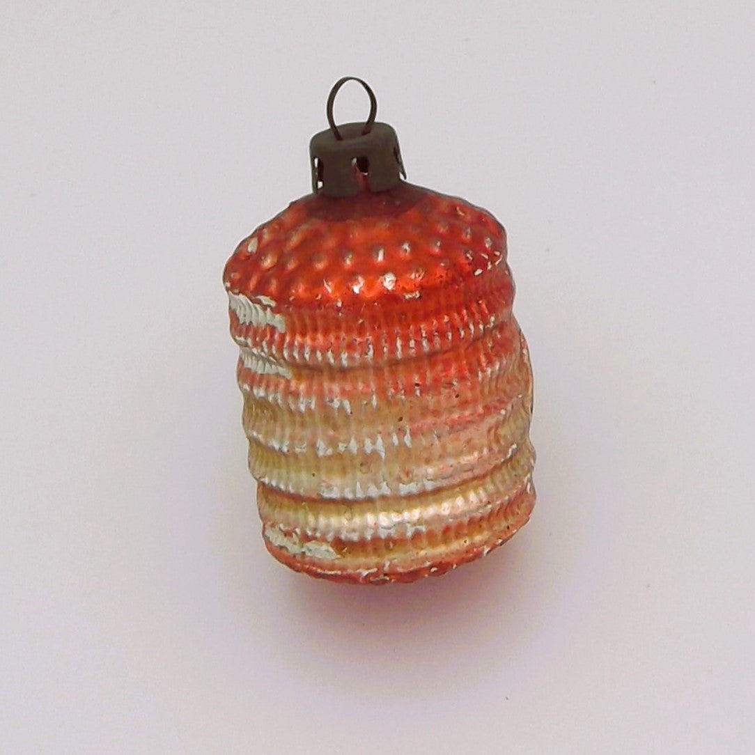 Vintage Glass Christmas Ornament in the shape of a beehive or lantern