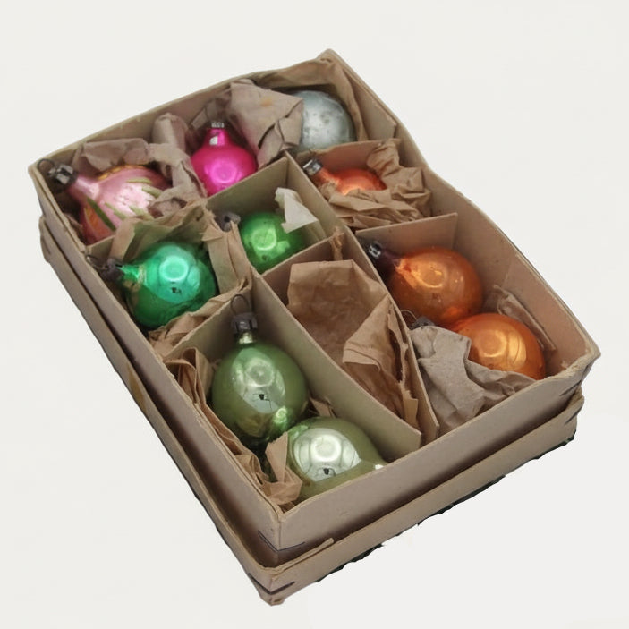 Vintage Glass Mid-century Christmas Tree Baubles (mixed set of ten)