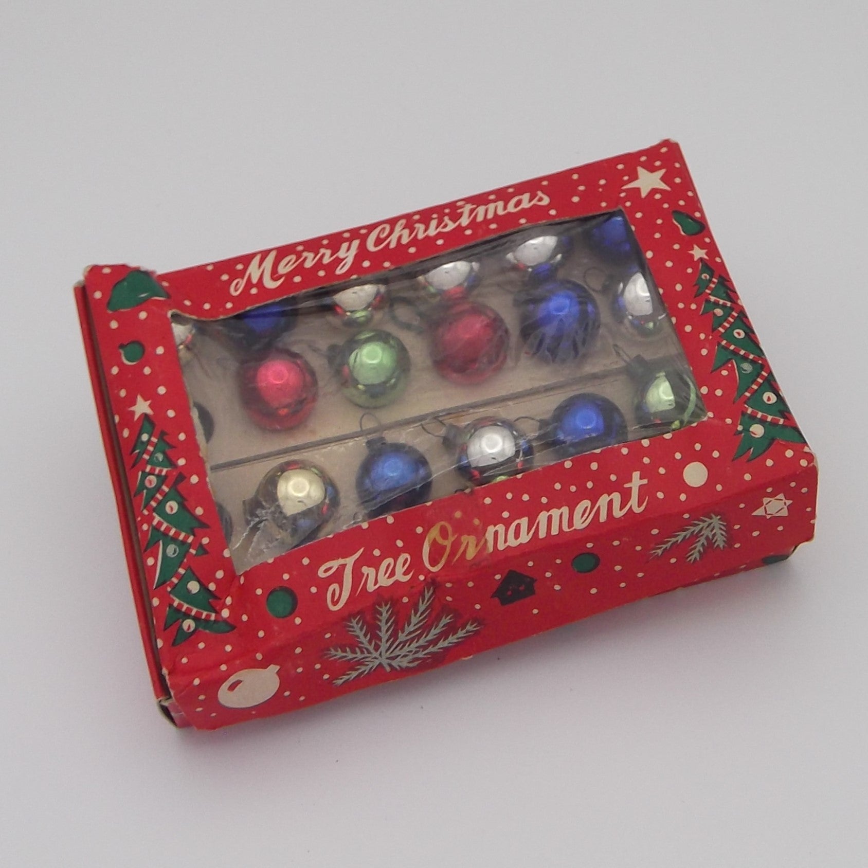 Vintage Glass Miniature Christmas Tree Ornaments in original box