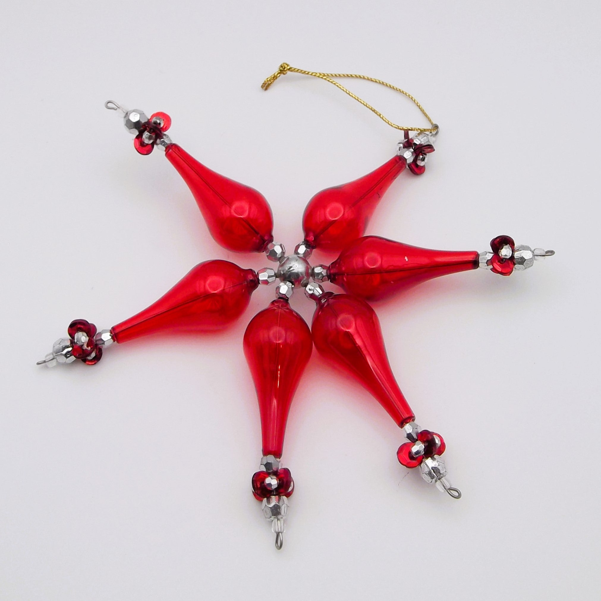 Vintage Red Glass Star and Bead Christmas Tree Ornament